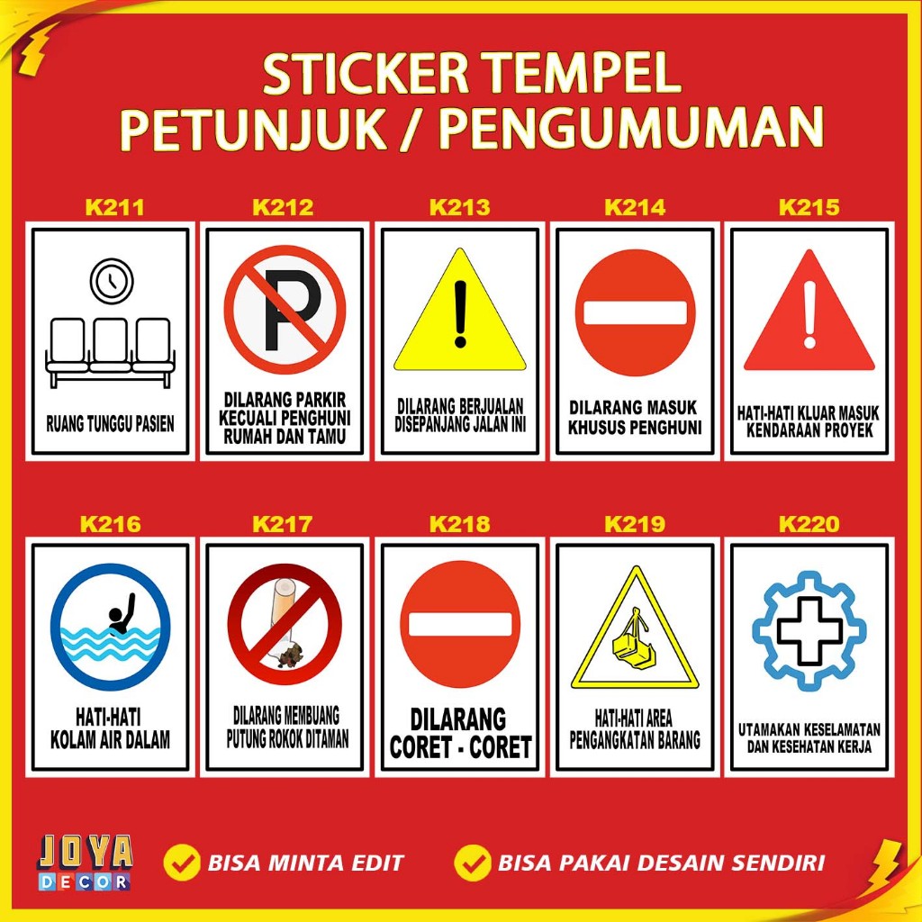 Sticker Stiker Petunjuk Warning Pengumuman ruang tunggu pasien dilarang coret coret hati hati kolam 