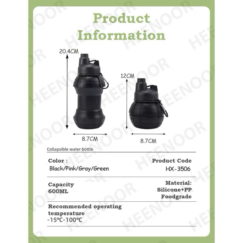 Botol Air Lipat Silikon Portabel Reusable 600ml / Botol Air Olahraga Lipat / Botol Serbaguna