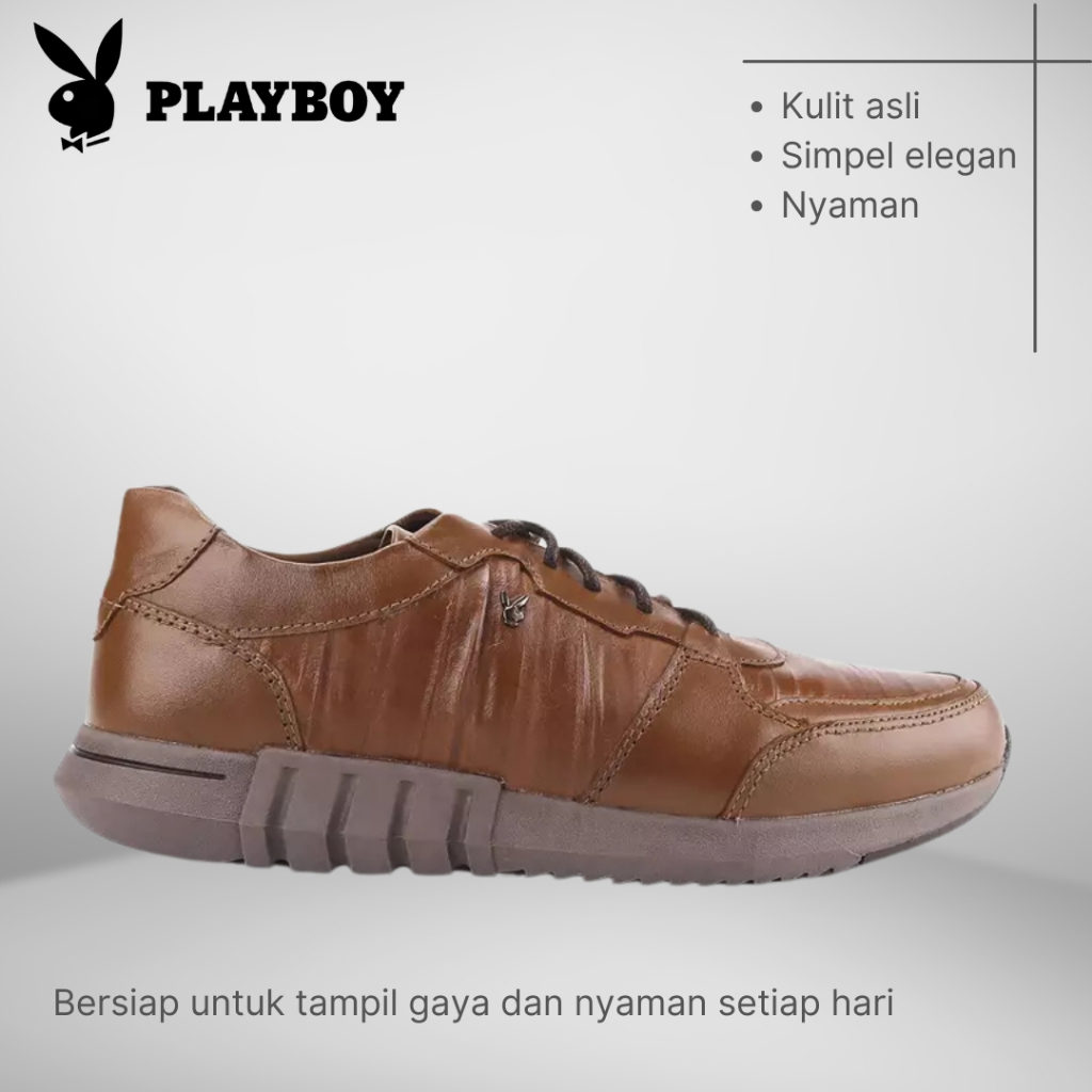 SEPATU PLAYBOY ORIGINAL SNEAKERS NEAKER PRIA KULIT ASLI COKLAT PL20