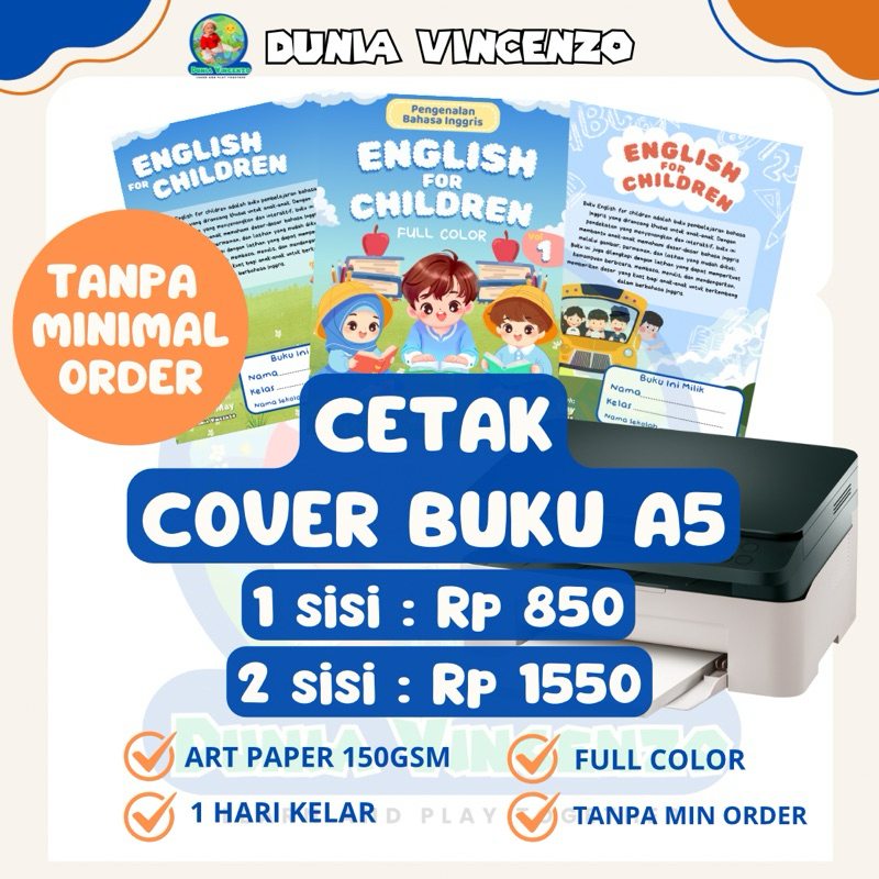 PRINT COVER BUKU A5 1 HARI JADI TANPA MINIMAL ORDER / PRINT ART PAPER 150gms A5 / PRINT BOOKLET A5 /
