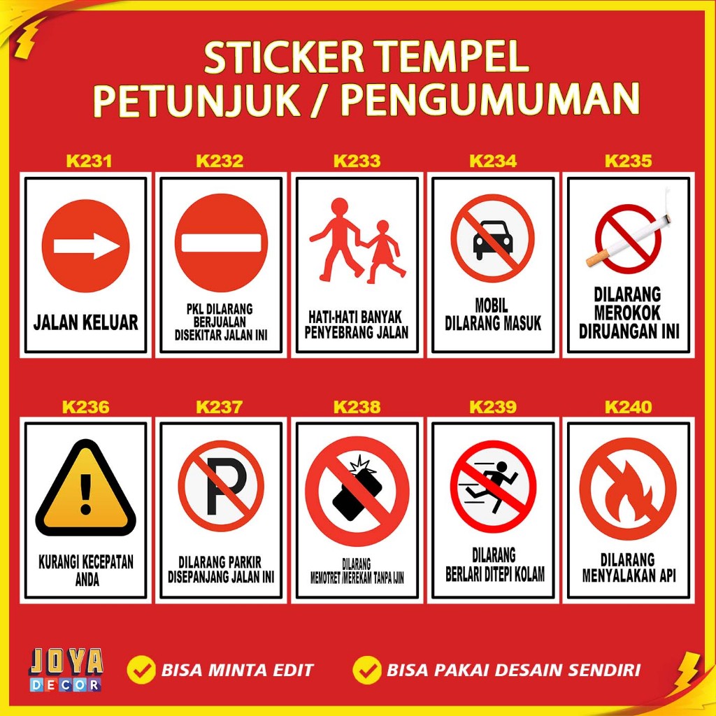 

Sticker Stiker Petunjuk Warning Pengumuman jalan keluar mobil di larang masuk dilarang berlari di tepi kolam kurangi kecepatan anda kk231