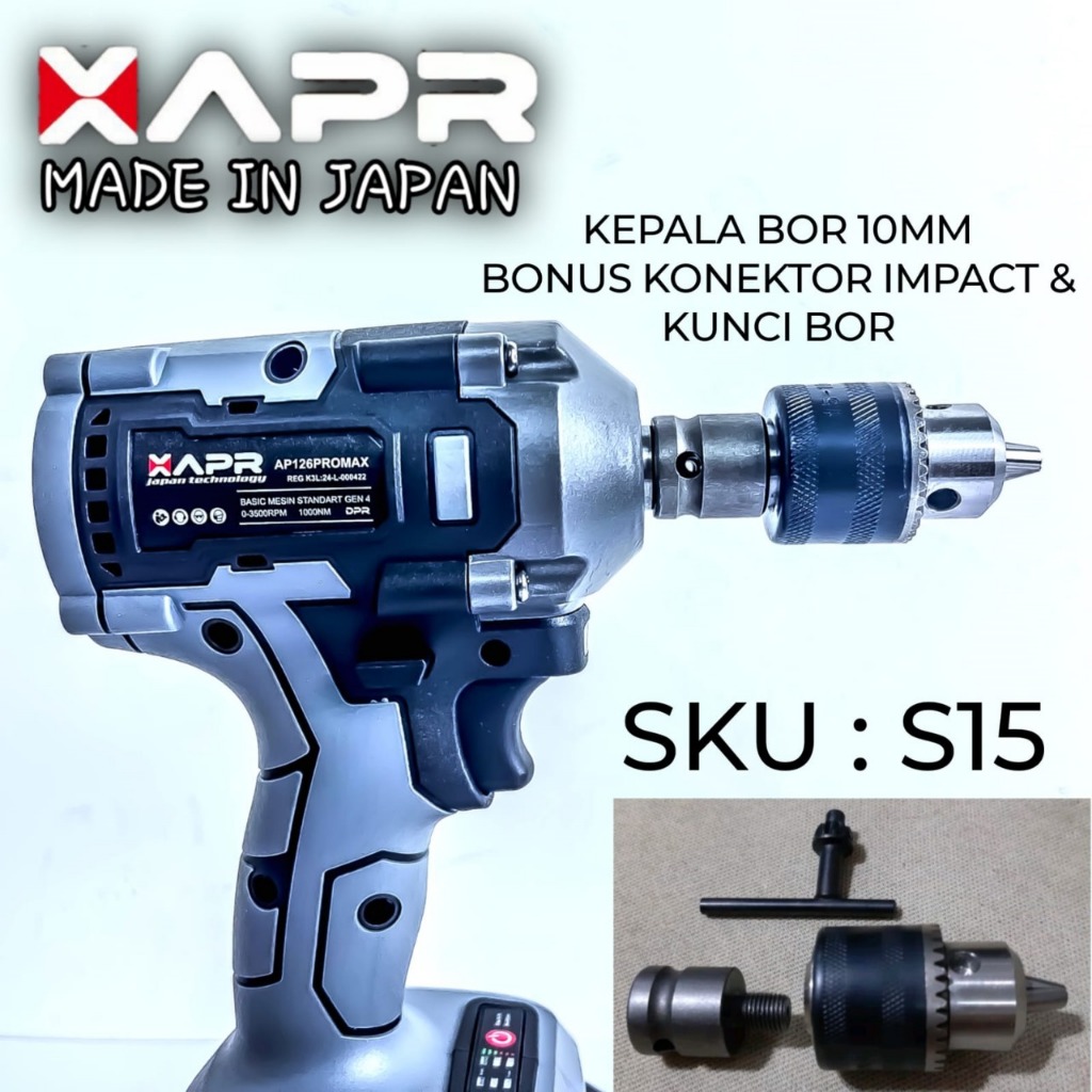 KEPALA BOR 10MM BONUS KONEKTOR IMPACT WRENCH ADAPTER / ADAPTOR IMPACT KE BOR S15