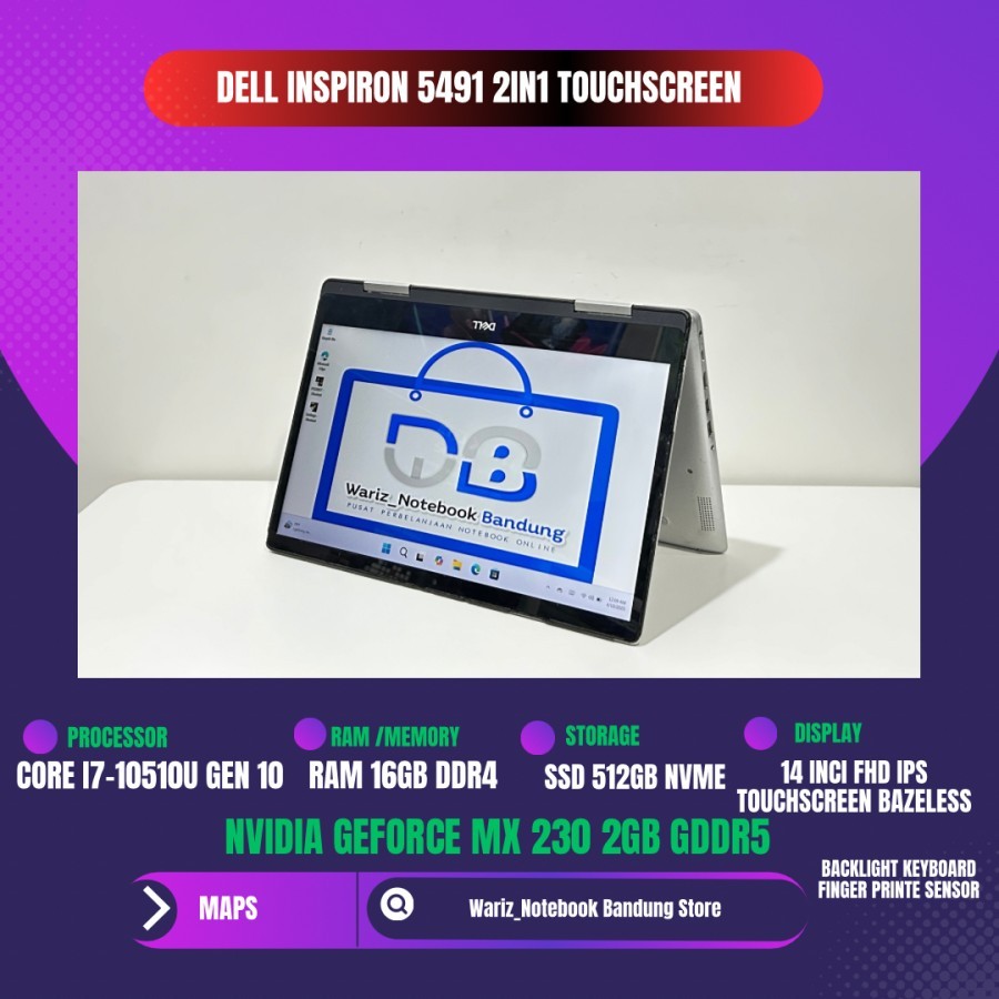 DELL INSPIRON 5491 2In1 CORE I7-10510U NVIDIA MX 230 RAM 16GB SSD 512GB 14inci FHD IPS TOUCHSCREEN X