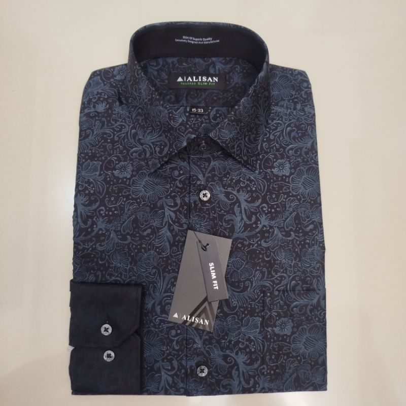 Alisan Printing Fashion Motif Cap Sembur Hitam Lengan Panjang Slimfit