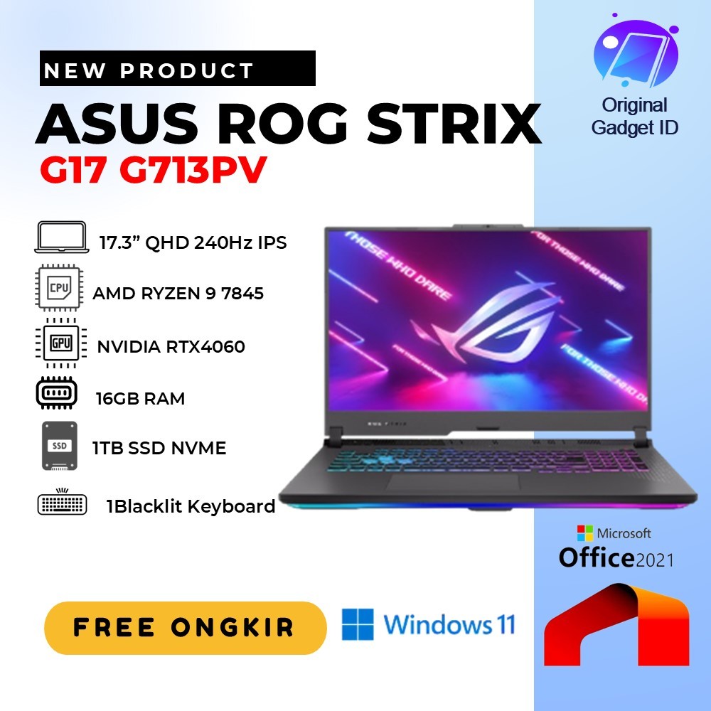 ASUS ROG STRIX G17 G713PV RYZEN 9 7845 RTX4060 16GB 1TB SSD W11 17.3" QHD IPS 240Hz