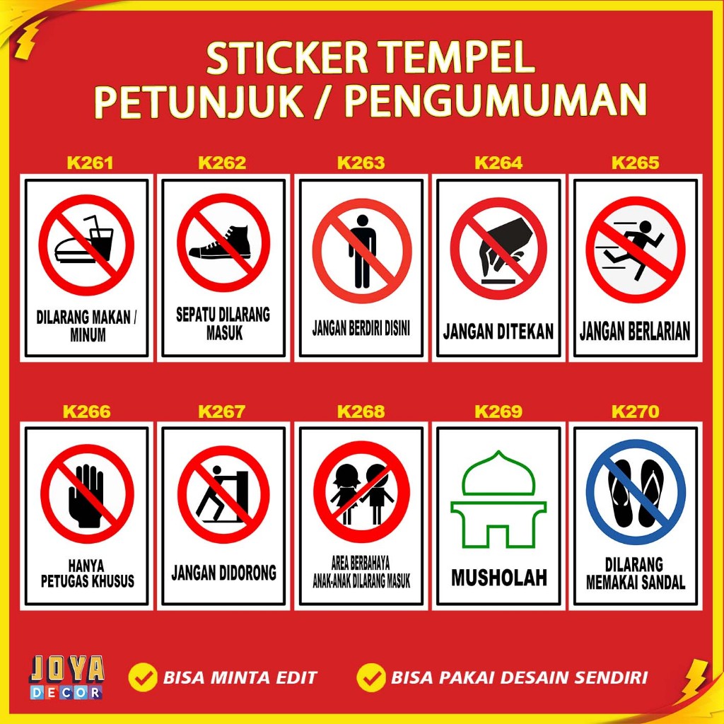 

Sticker Stiker Petunjuk Warning Pengumumanjangan ditekan jangan berlarian musholah jangan di dorong kk261