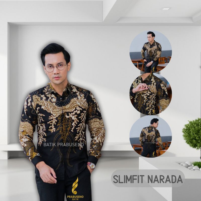 NARAADA Kemeja Batik Pria Lengan Panjang Reguler Original Ori Prabuseno Full Furing Jumbo Modern Pre