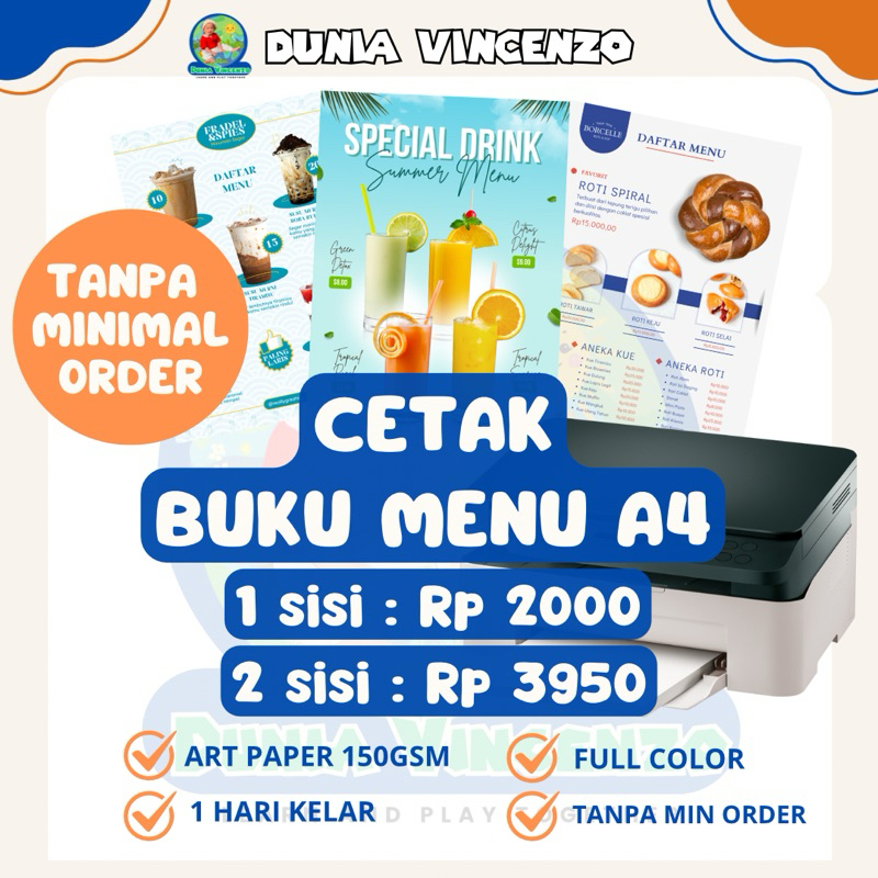 

PRINT MENU CAFE A4 1 HARI JADI TANPA MINIMAL ORDER / PRINT ART PAPER 150gms A4 / CETAK DAFTAR MENU CAFE / CETAK DAFTAR MENU CAFE EXPRESS / CETAK DAFTAR MENU CAFE RESTO 1 HARI JADI TANPA MINIMAL ORDER