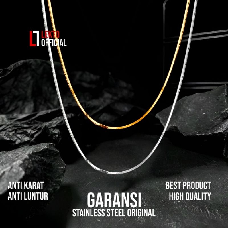 Kalung Pria Titanium Anti karat Wanita Asli Silver Gold Perak Emas Putih Model Kotak Kalung Monel