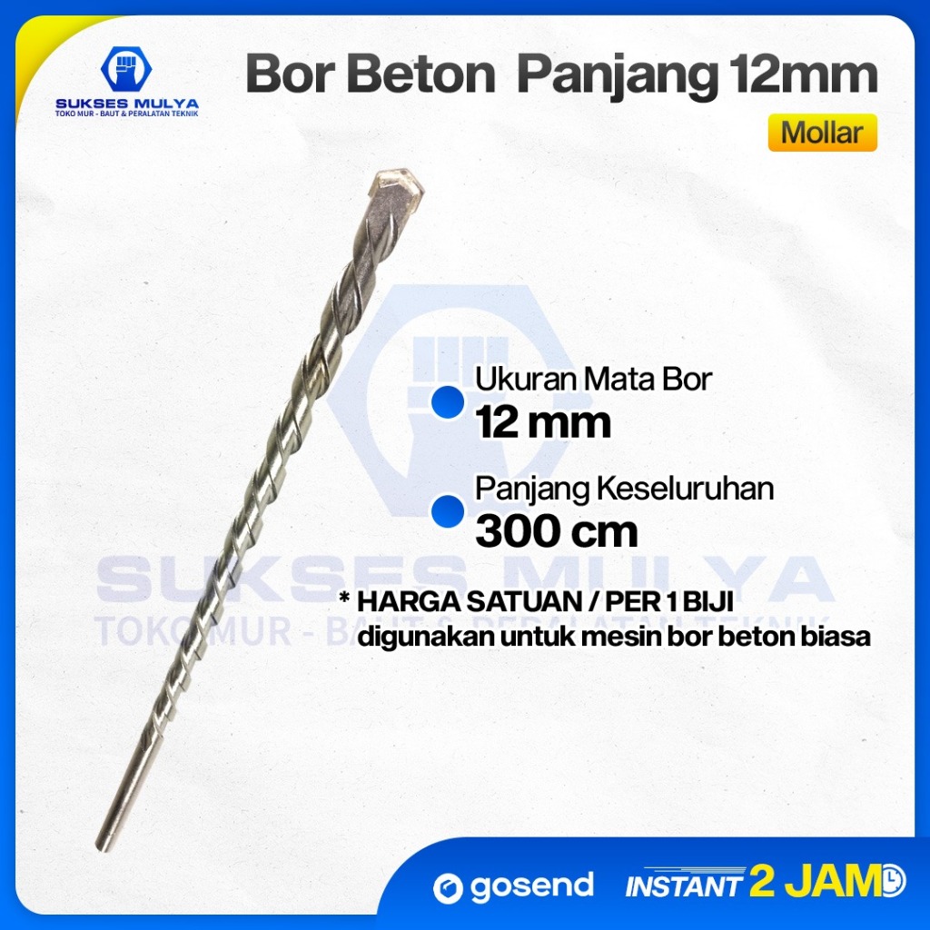Mata Bor Beton Panjang 300mm x 12mm / Mata Bor Beton Mollar