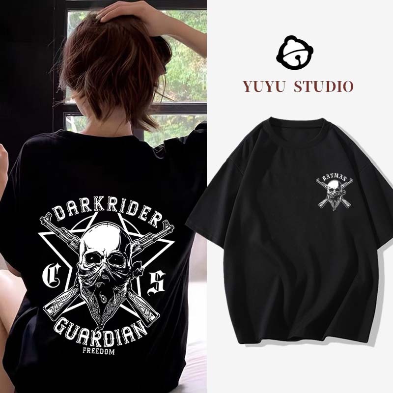 YUYU STUDIO T shirt oversize Seragam Klub Harley-Davidson Gaya Pantai Barat Kaos Wanita Lengan Pende