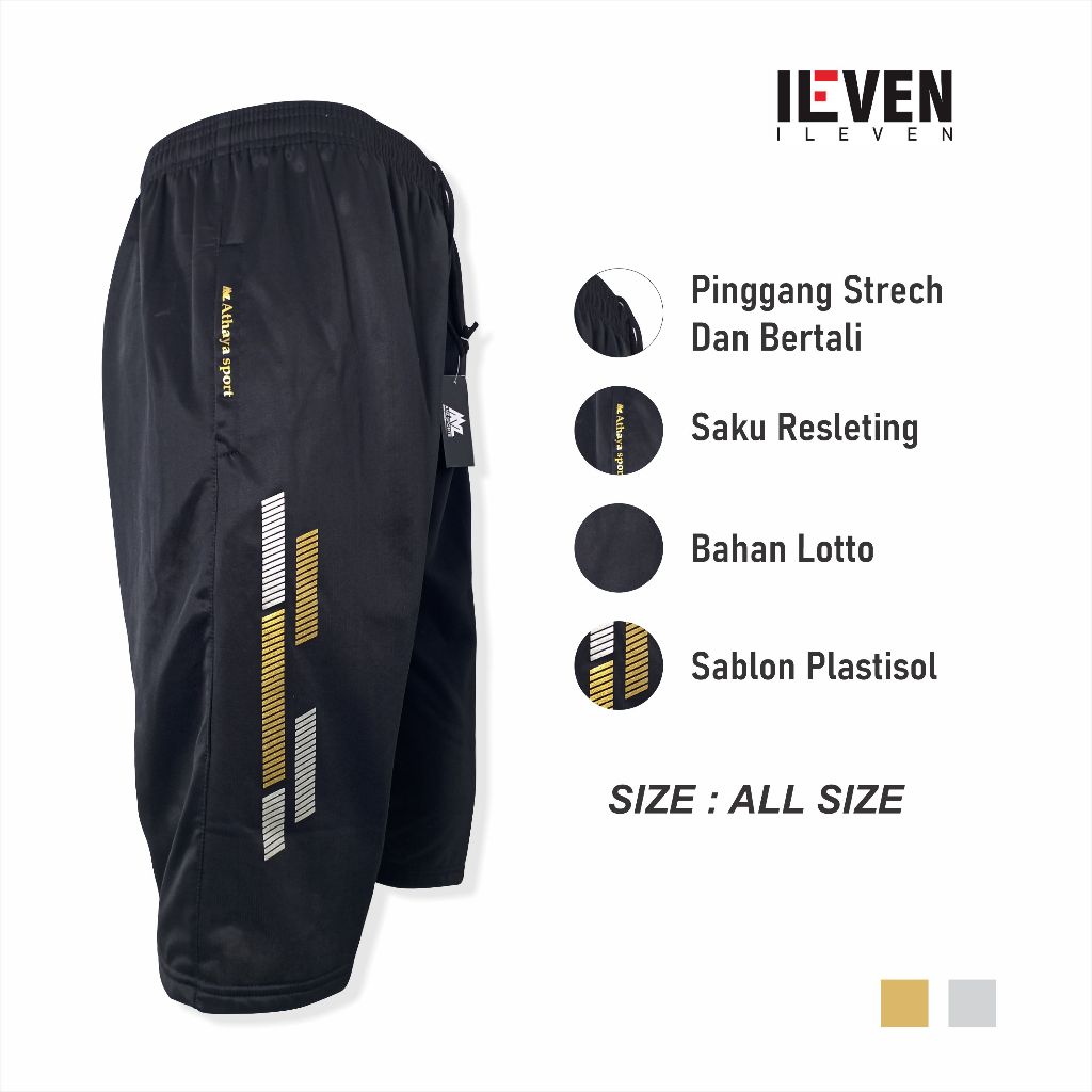 Celana Training Pendek 3/4 Pria Saku Resleting - Celana Kolor Sontog Olahraga - Celana Murah