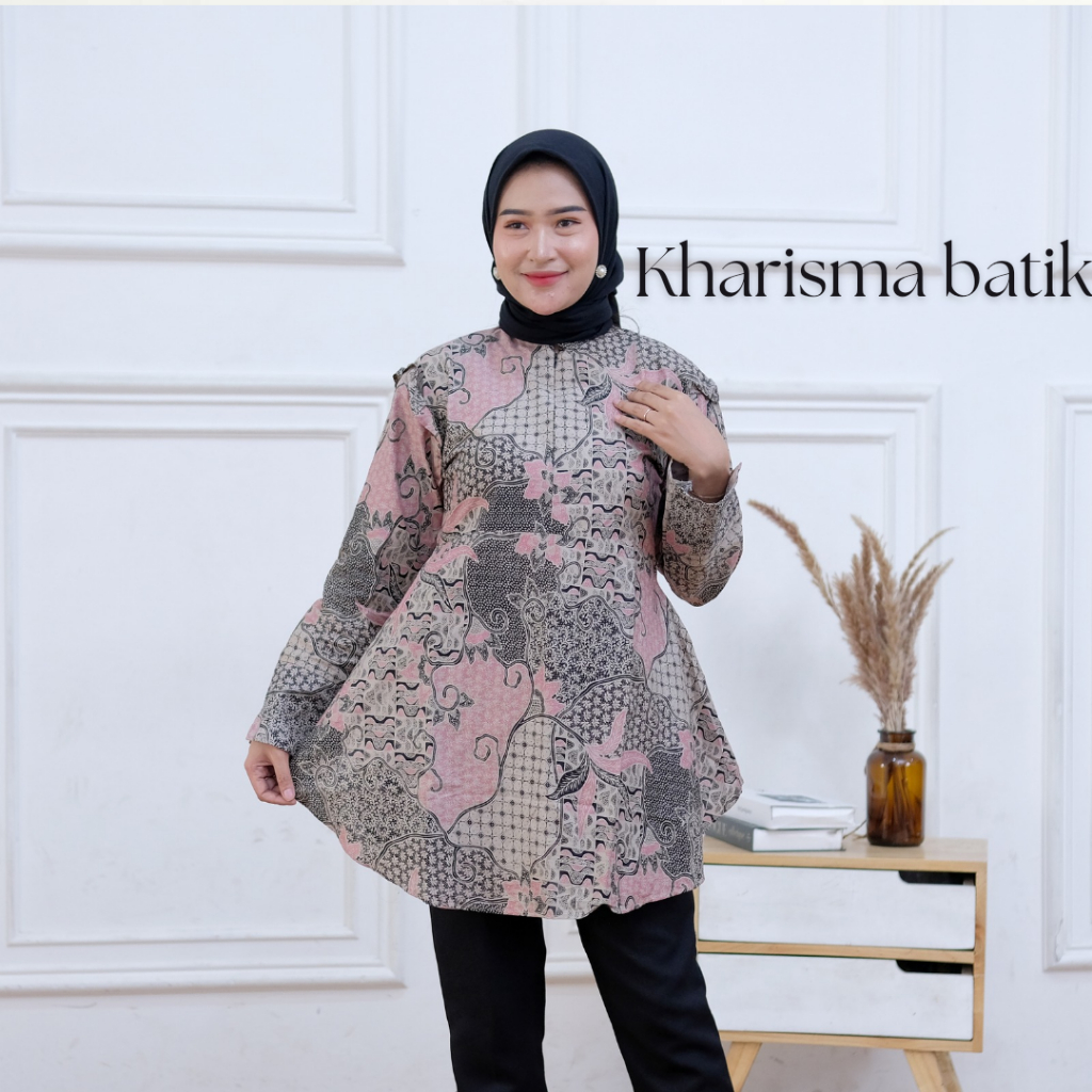 Blouse Batik Baju Batik Wanita Lengan Panjang Modern pink soft rose gold baby blue By kharisma batik