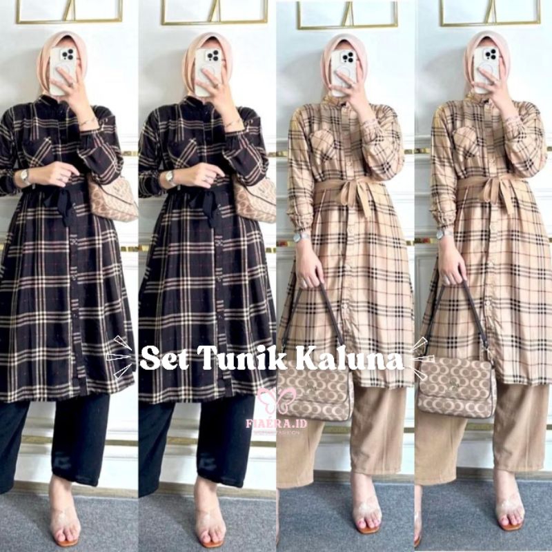 Set Tunik Kotak Celana Wanita – Kaluna Set Tunik Hijabers Terbaru
