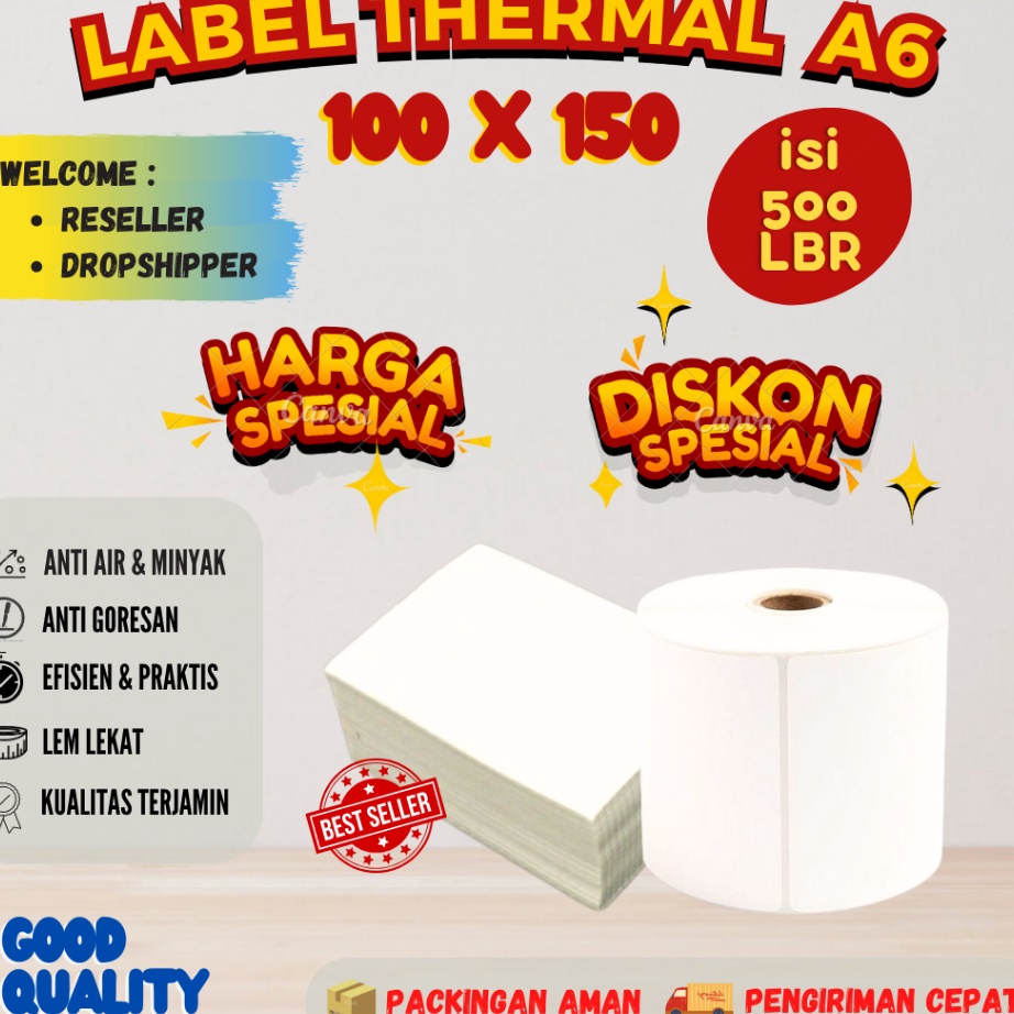 

Update Kertas Thermal 1 x 15 Label Resi Stiker Barcode A6