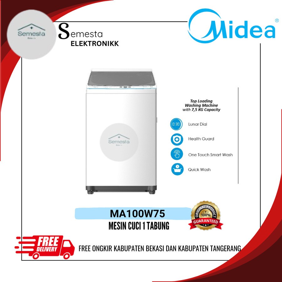 Midea MA100W75 Mesin Cuci Midea 1 Tabung MA 100W75 7.5KG Top Loading Washing Machine
