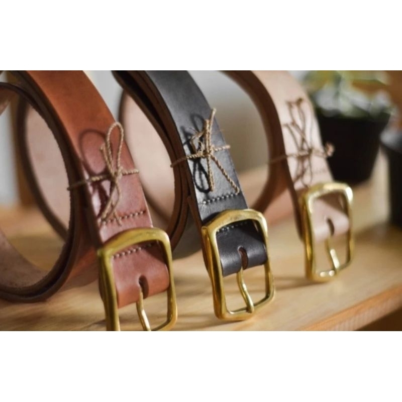 gesper kulit asli Vegtan tanned leather kepala gesper kuningan