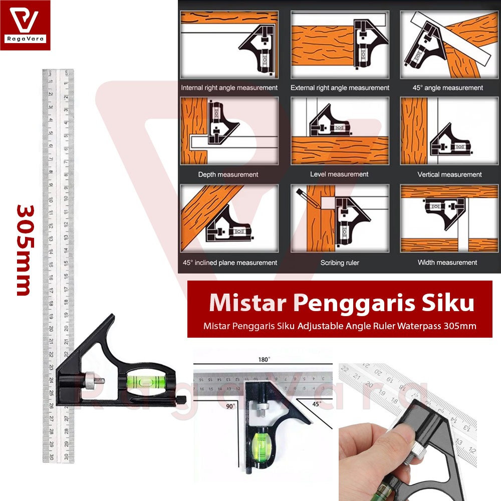 

Mistar Penggaris Siku Adjustable Angle Ruler Waterpass 305mm