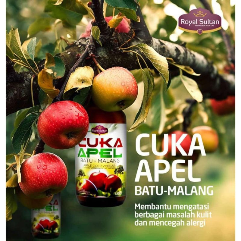 

Cuka Apel Natural Apple Cider Vinegar Royal Sultan / Cuka Apel Batu Malang 320ml Cuka Apel Royal Sultan 320ml