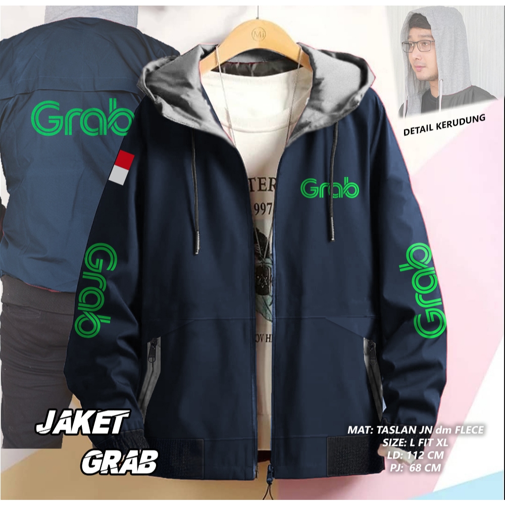 JAKET BMBER HOODIE GRAB / JAKET GRAB KEREN / JAKET CUSTOM SABLON GRAB / JAKET PRIA WANITA