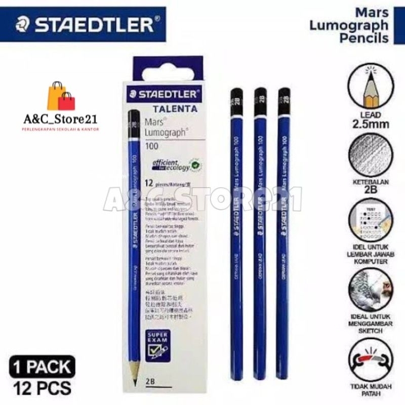 

[BISA COD] PENSIL 2B STAEDTLER Mars Lumograph 1 PACK ISI 12 PCS/ Pensil 2B - Staedtler mars lumograph graphite art drawing pencil pensil