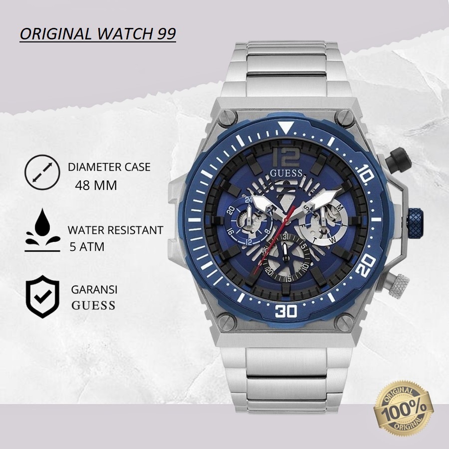 100% ORIGINAL Jam Tangan Pria Guess GW0324G1 Jam Tangan Original - Stainless Steel & Rantai