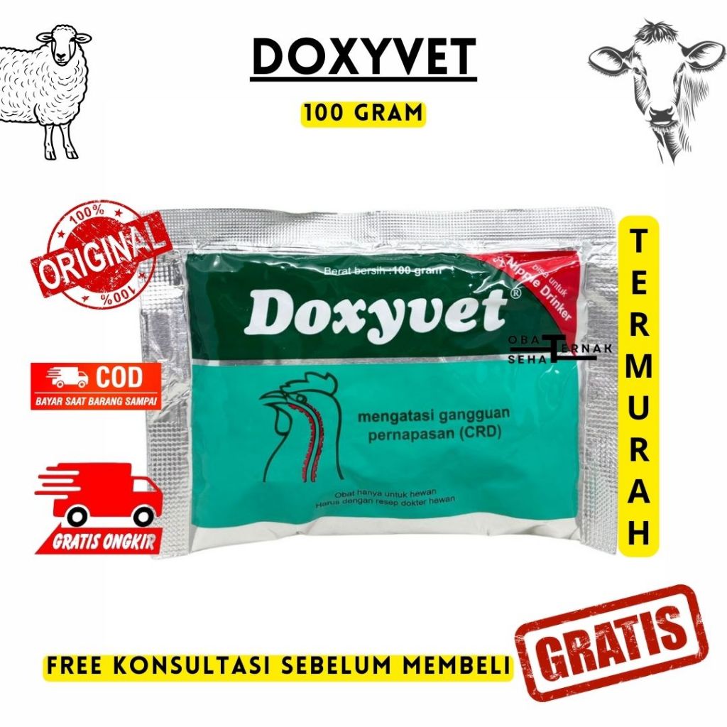 DOXYVET 100 GRAM - MEDION - Obat Ayam Burung Ngorok CRD Flu Infeksi Pernafasan
