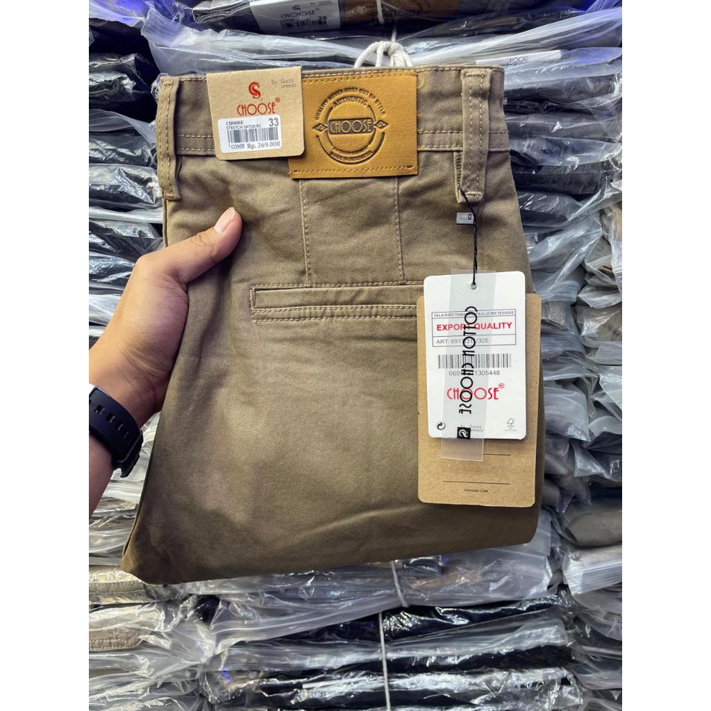 Celana Chinos CHOOSE Pria Panjang Chino Slimfit Bahan Stretch Ukuran 28 - 39