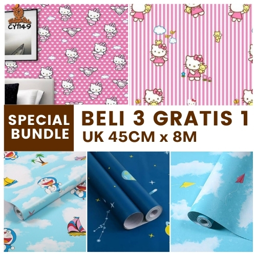 Wallpaper Setiker Dinding Kamar Tidur Walpaper Motif Kartun Anak Cowok Perempuan Lucu SPECIAL BUNDLE