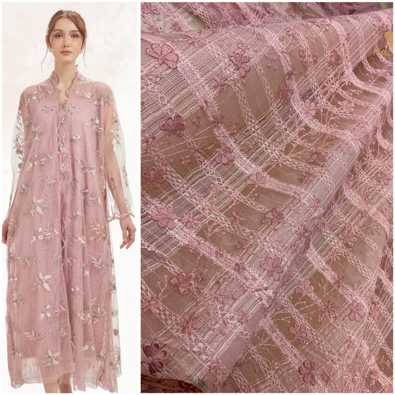 Bahan kain tille Bordir 3D flowers/ Bahan Kain Tille 3D motif Bunga