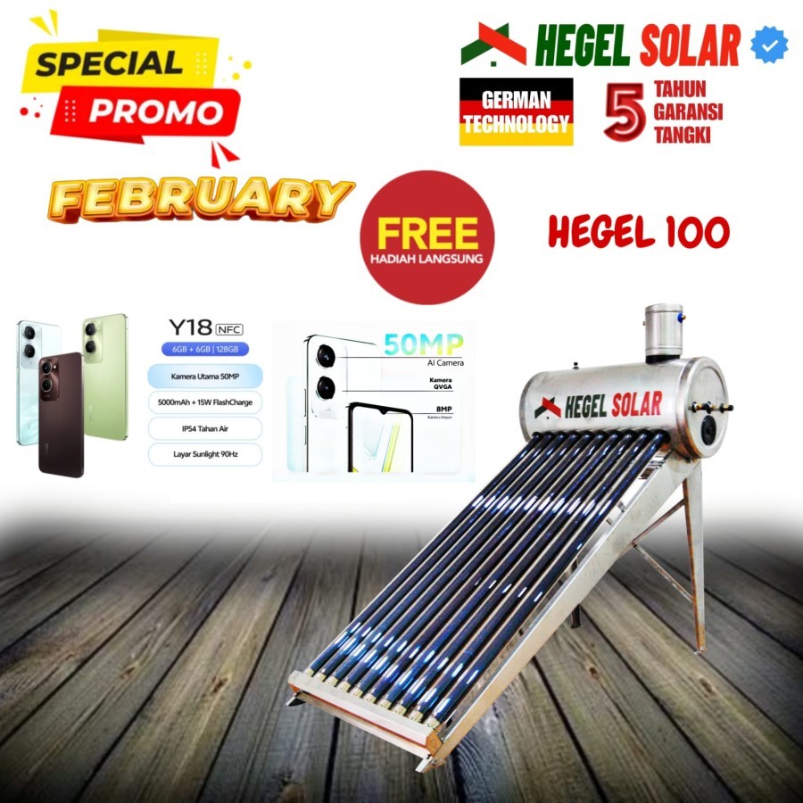[FREE GIFT HP] Hegel Solar Water Heater - Water Heater 100 Liter (Indirect System) Stainless Steel 3