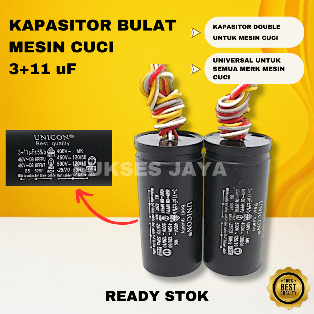 KAPASITOR MESIN CUCI 11 - 3 MIKRO CAPASITOR MESIN CUCI SHARP 11 + 3 MICRO