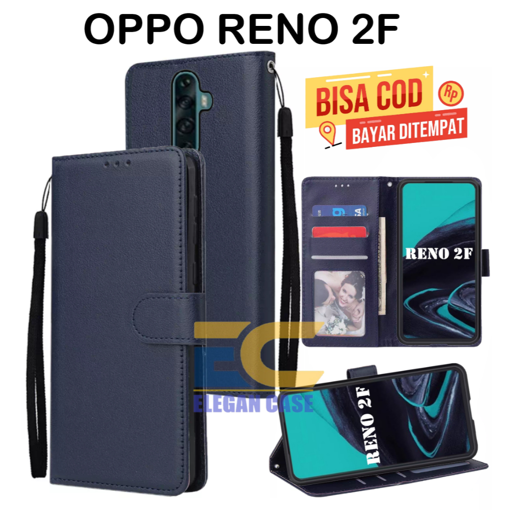 flip case premium kulit untuk OPPO RENO 2F sarung buku kulit bisa buka tutup dan standing