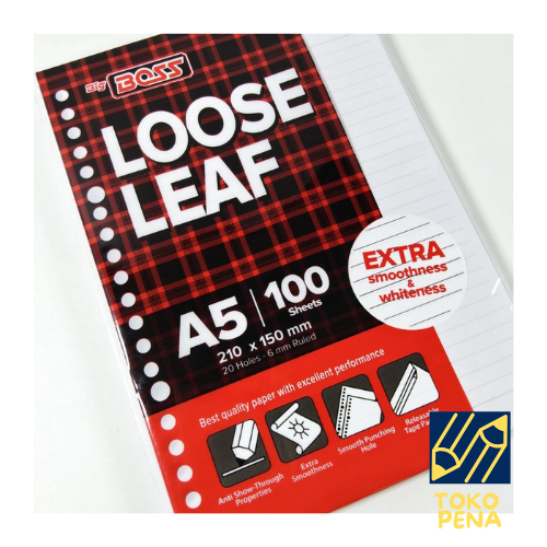 

Big Boss Loose Leaf Bergaris A5 100 Lembar / Kertas Binder BigBoss A5 100 Lembar Garis Polos / Isi Binder A5