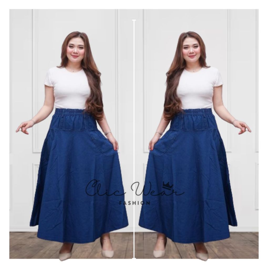 Umbrella Skirt | Rok Jeans Panjang Payung Bawah Lebar Wanita Jumbo