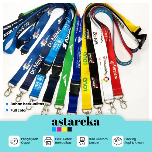 

Lanyard Custom Cetak Tali Id Card Name Text Sablon Bahan Premium Full Color Tanpa Stopper