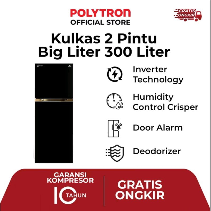 POLYTRON KULKAS 2 PINTU BELLEZA BIG LITER INVERTER 300 LITER PRM 431