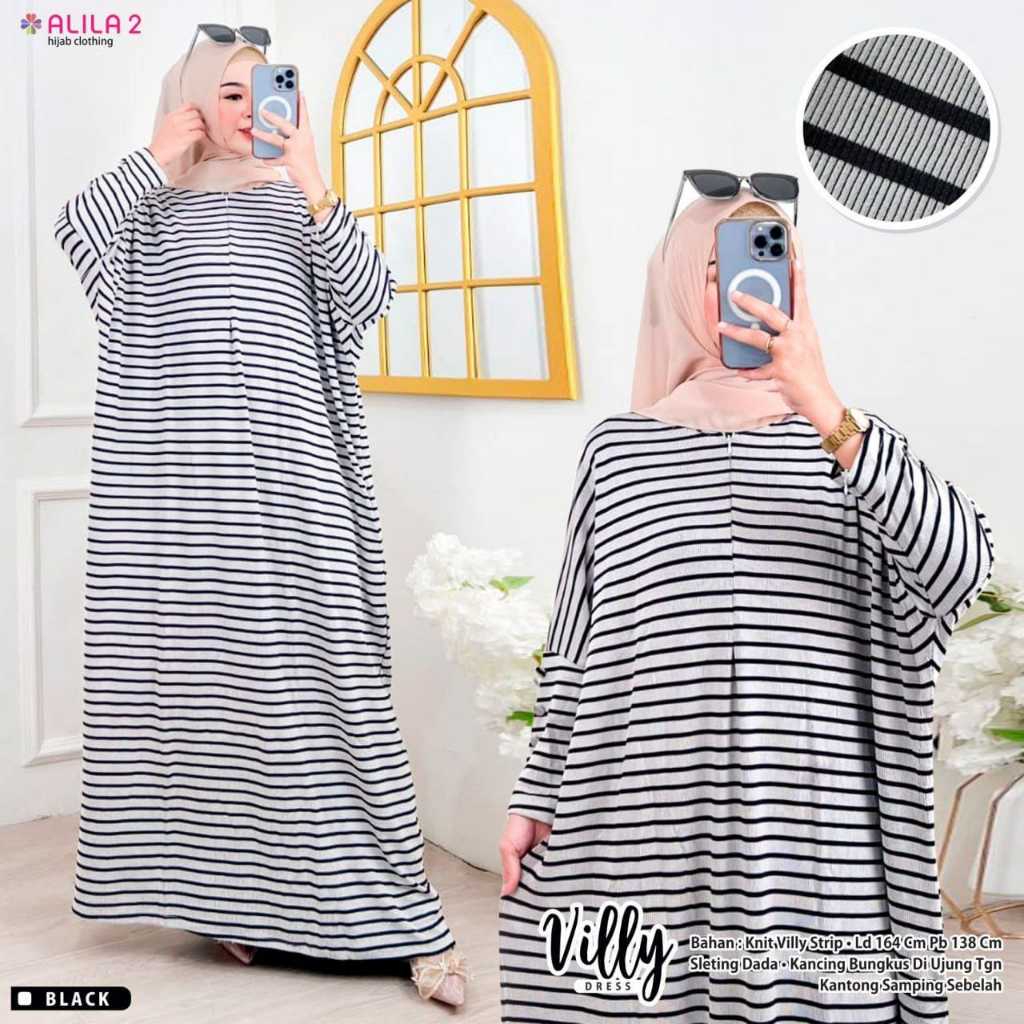 Villy Gamis Jumbo Ld160 Kais Knit Stripe Garis Garis Cantik Kekinian
