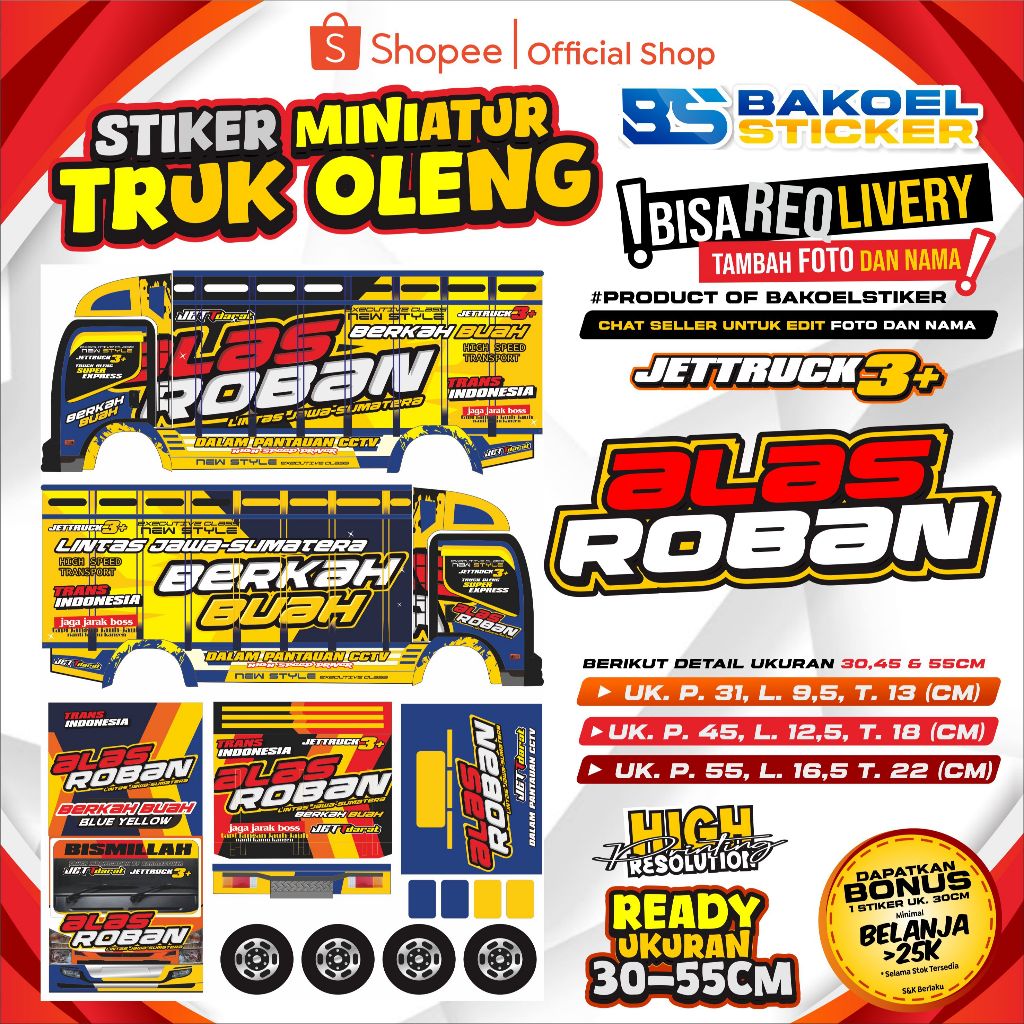STIKER MINIATUR TRUK OLENG NEW UK. 30-55 CM