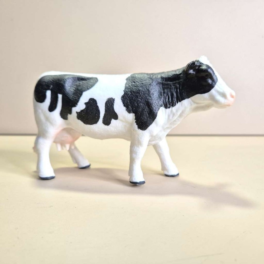 Figur Hewan Sapi susu perah Holstein Betina hitam belang Miniatur detail rapi 14cm