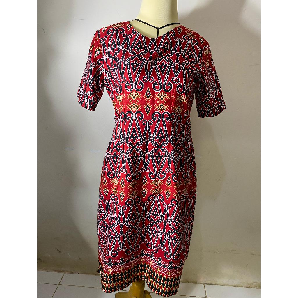 Dress Batik/Terusan Batik Dayak/Dress motif batik dayak lengan pendek