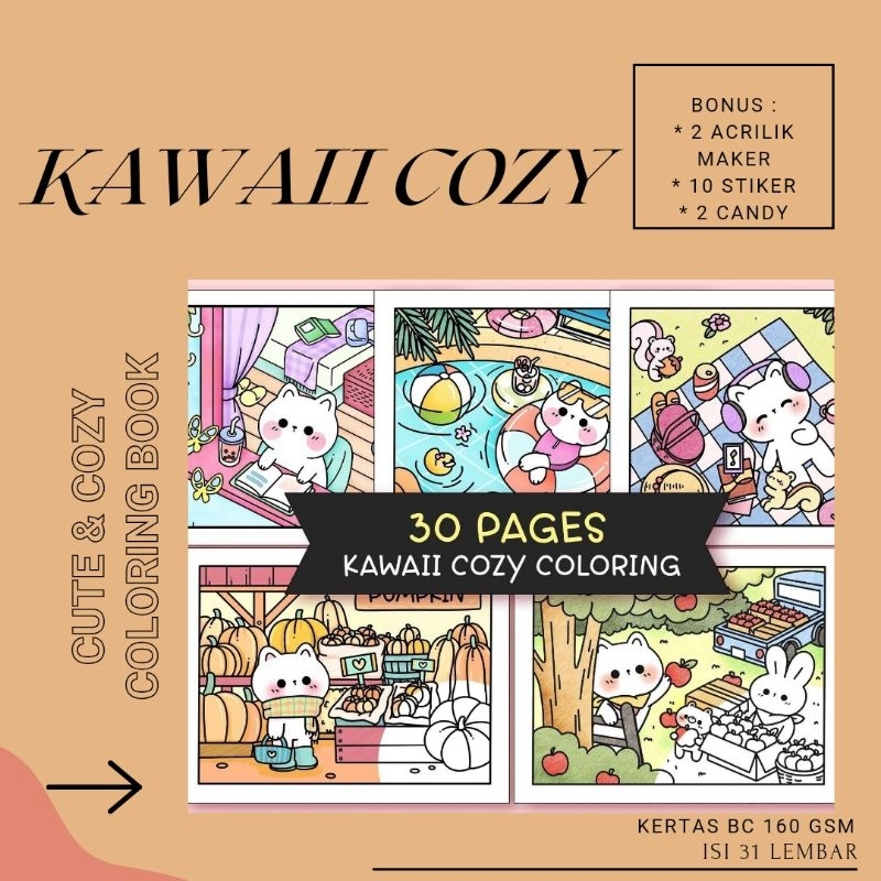 

30 hal Kawaii cozy coloring book