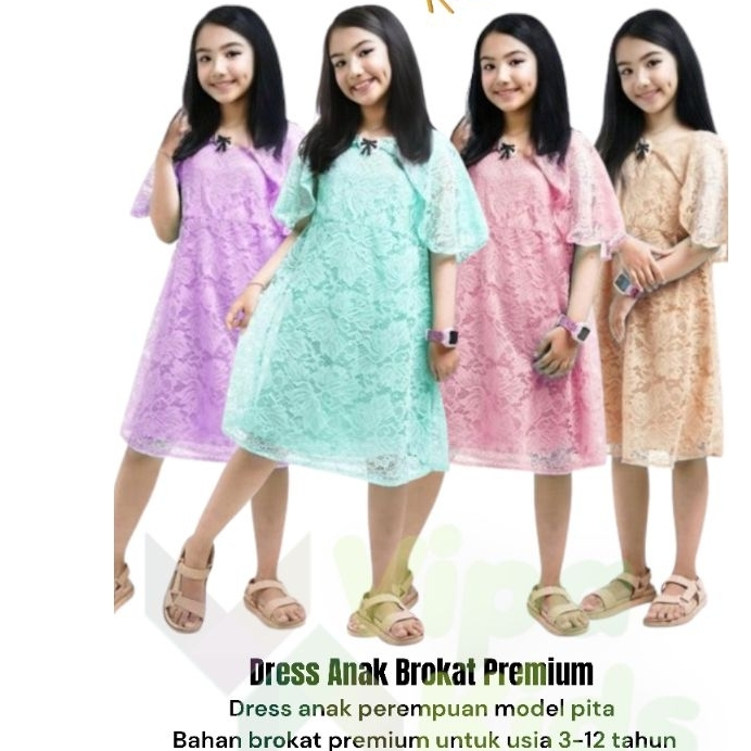 Dress Anak Perempuan Usia 2-12 thn Dress Brukat Anak Perempuan Gaun Brokat Baju Dress Brokat