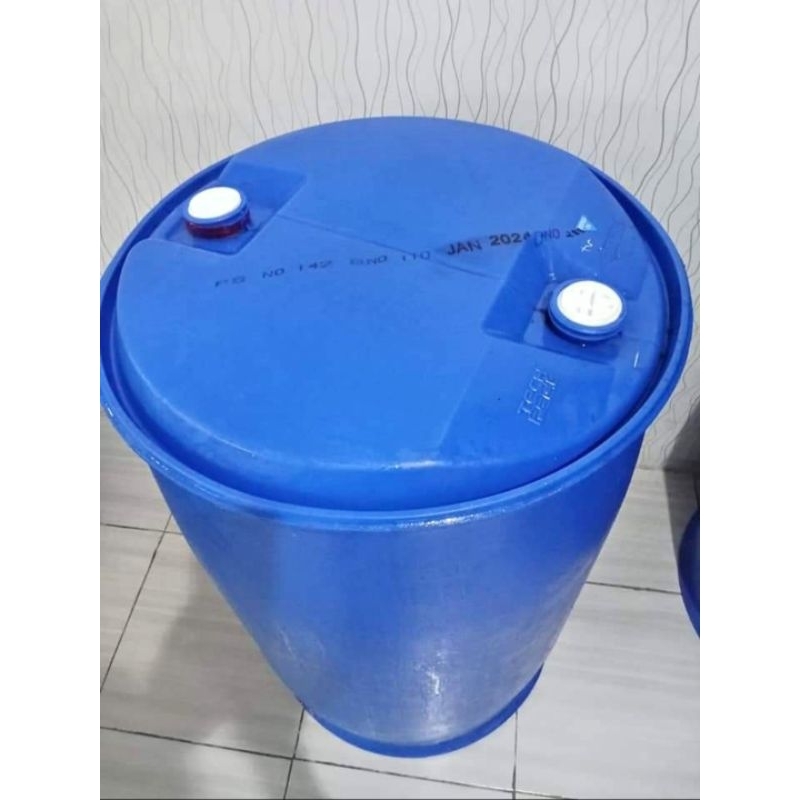 Drum plastik HDPE Tong air sampah warna biru tebal bekas tutup drat kecil 200 Liter