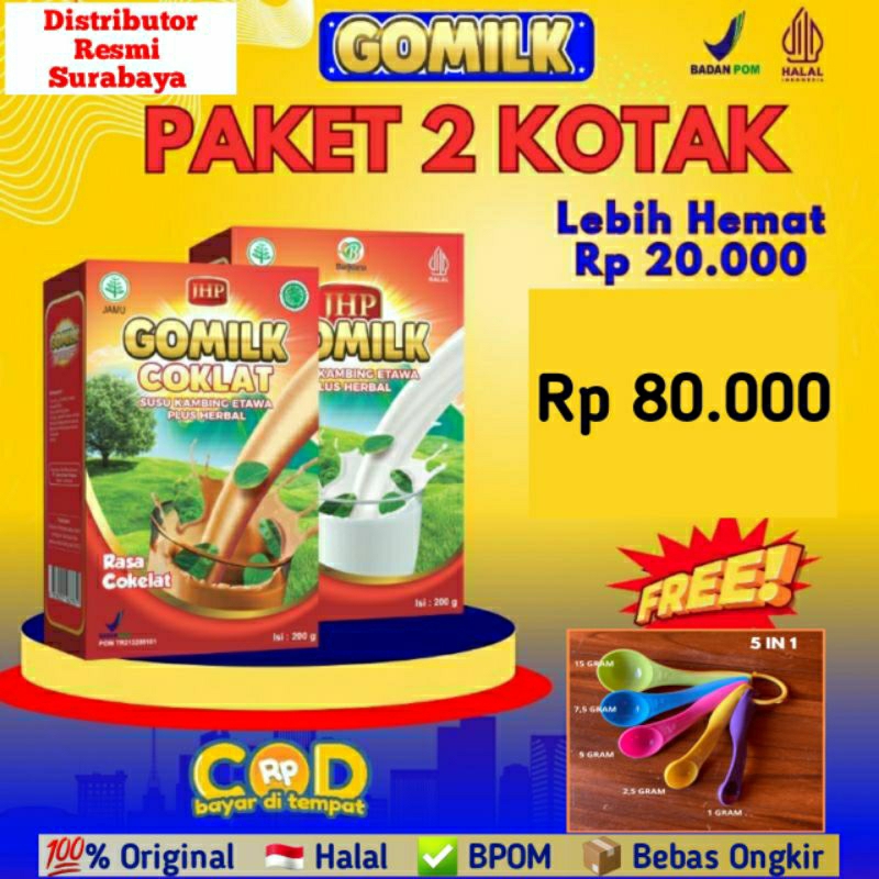 

[Paket 2 Box] Gomilk Susu kambing etawa Plus Herbal 200gram x 2 - Distributor Resmi Surabaya - Original Bergaransi