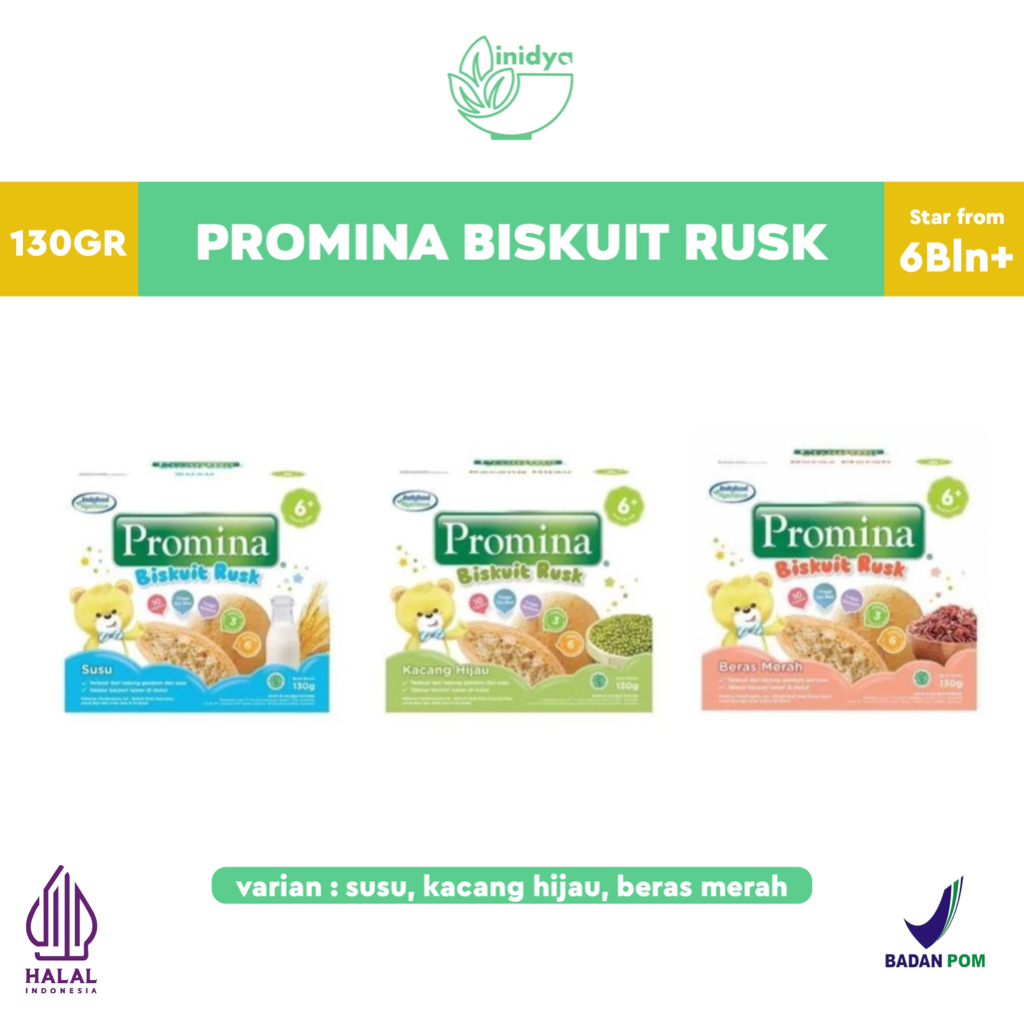 Promina Biskuit Rusk 130g - Biskuit Bayi Biskuit Rusk Rasa Susu Beras Merah Kacang Hijau