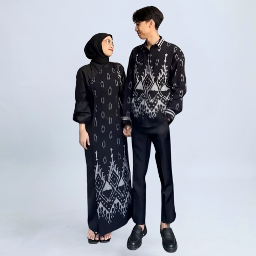 Baju Tenun Couple - Couple Dress Black [Baju Muslim Couple Lebaran Pasangan]