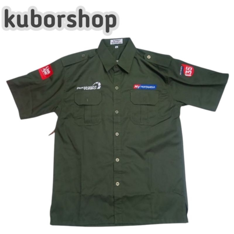 kemeja kerja PERTAMAX TURBO/MY PERTAMINA baju pertamina pertamax turbo seragam pertamina kantong sat