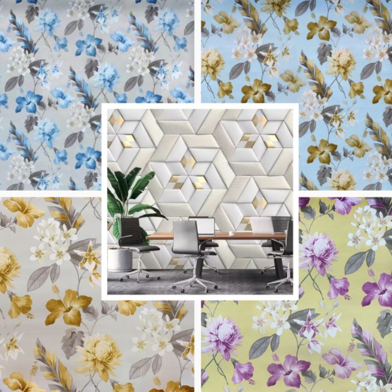 WALLPAPER DINDING KUALITAS TERBAIK / Wallsticker Salur Garis Bata Kayu Biru | Mj store makassar