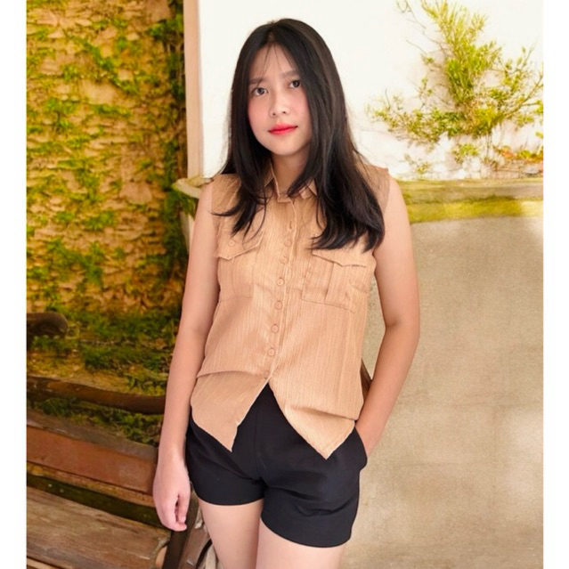 ESTRELLA KEMEJA CASUAL TOP WANITA TANPA LENGAN / KEMEJA SLEEVELESS / KEMEJA KERAH TANPA LENGAN